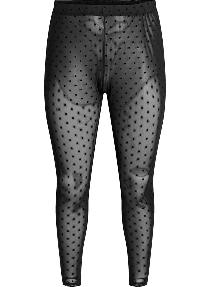 Legging en maille avec pois en velours, Noir, Packshot image number 0