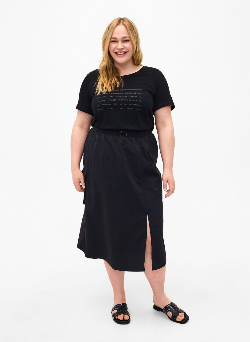 T-shirt avec motif de texte, Black W. Black, Model image number 2