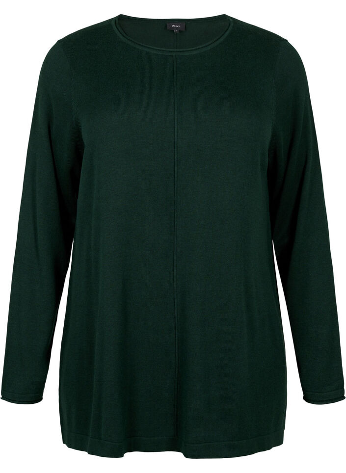 Blouse tricot&eacute;e en m&eacute;lange coton-viscose, Vert fonc&eacute;, Packshot image number 0