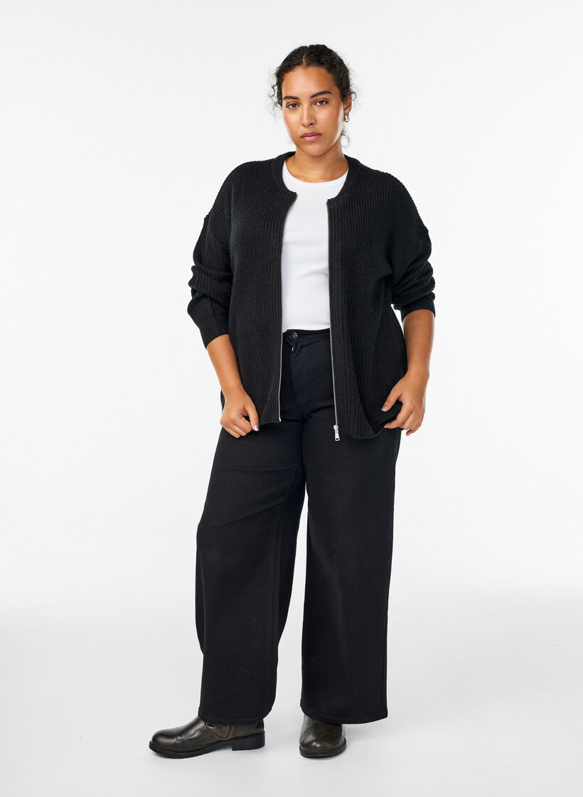 Cardigan en maille avec zip, Noir, Model image number 1