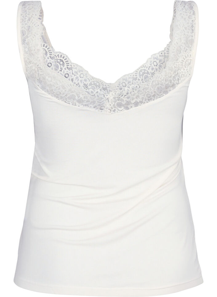 Top en viscose avec bord en dentelle, Vanille, Packshot image number 1