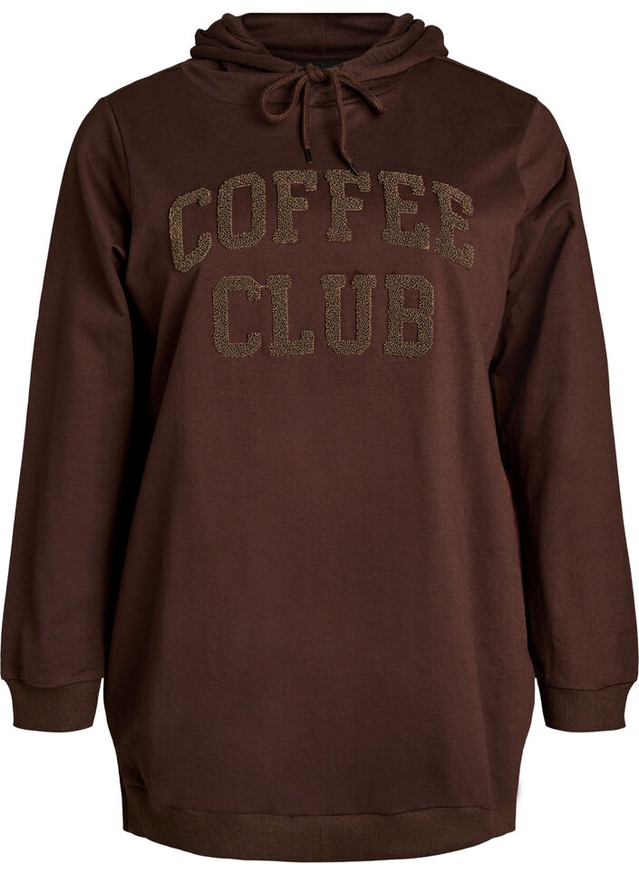 Sweat &agrave; capuche avec une inscription en bouclette, Marron, Packshot image number 0