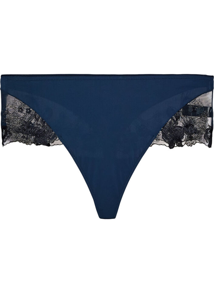 String hipster avec broderie florale et taille standard, Bleu, Packshot image number 0
