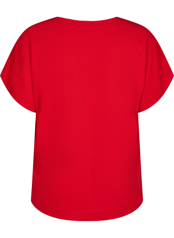 Chemisier &agrave; manches courtes et encolure ronde, Rouge, Packshot image number 1