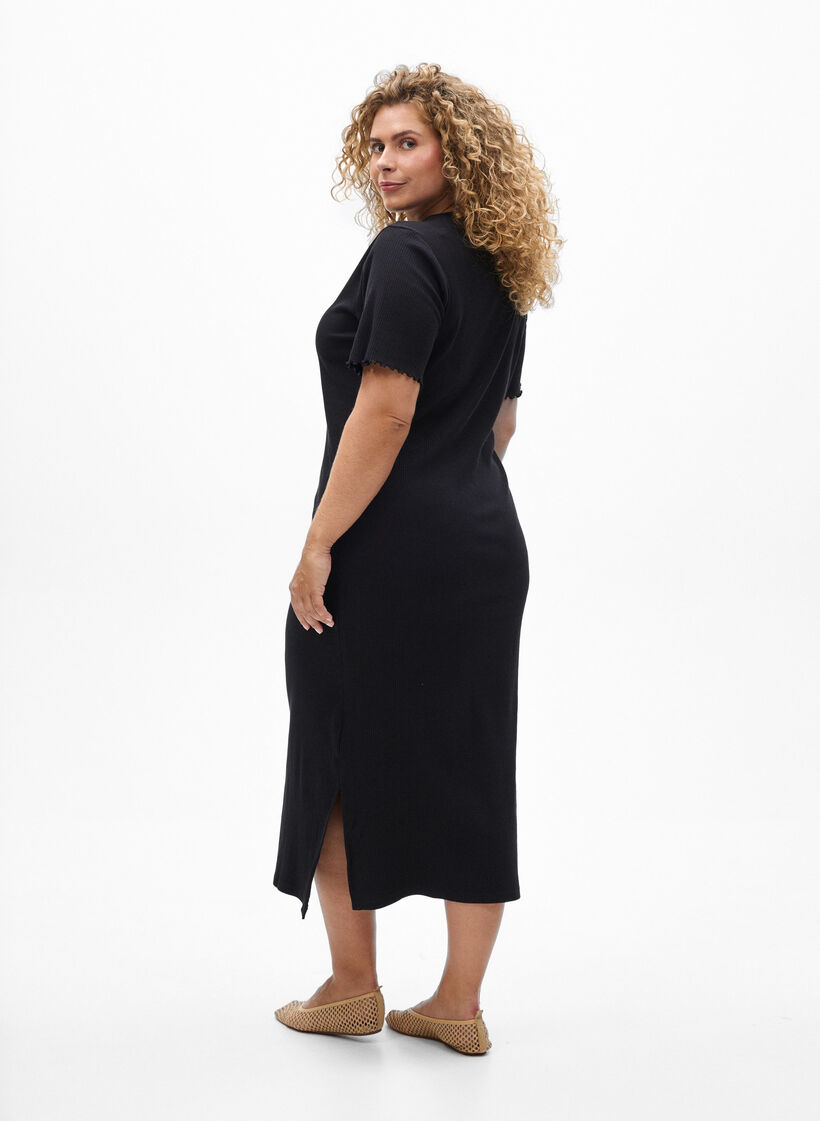 Robe maxi en jersey avec manches courtes, Noir, Model image number 1