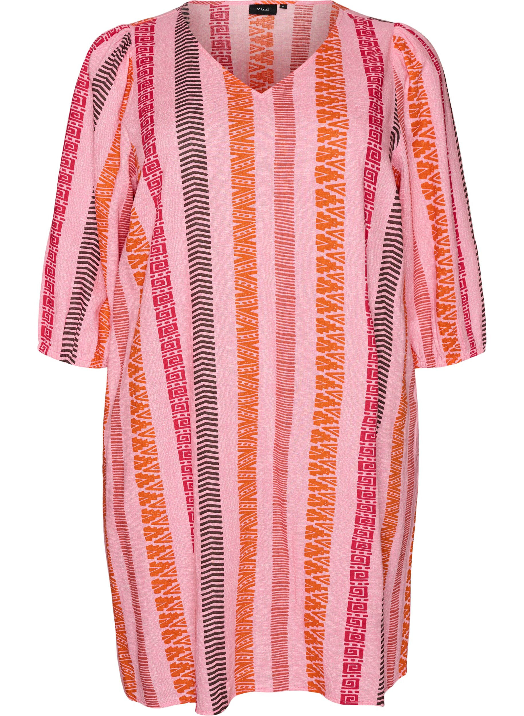 Robes courtes en lin et viscose &agrave; manches 3/4