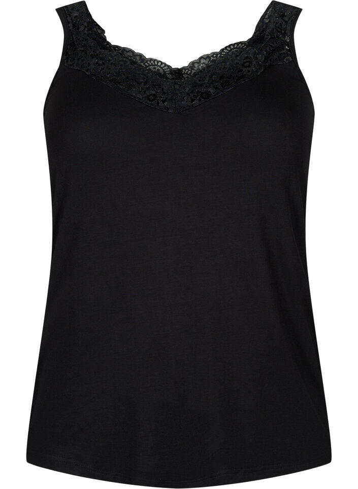 Top en viscose avec bord en dentelle, Noir, Packshot image number 0