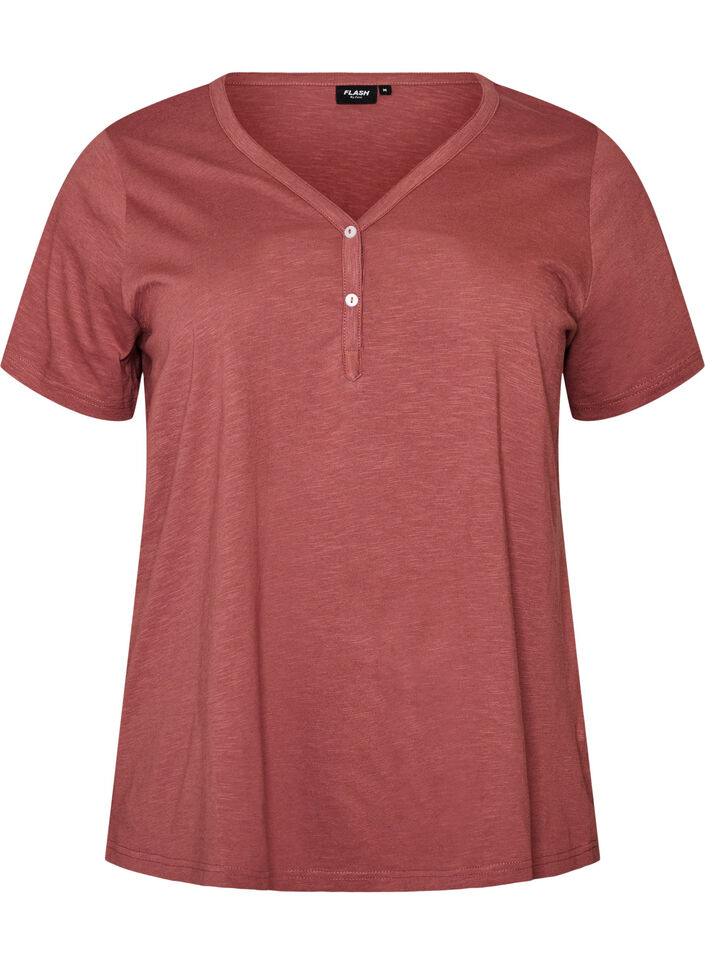 T-shirt dot&eacute; de boutons, Marron, Packshot image number 0