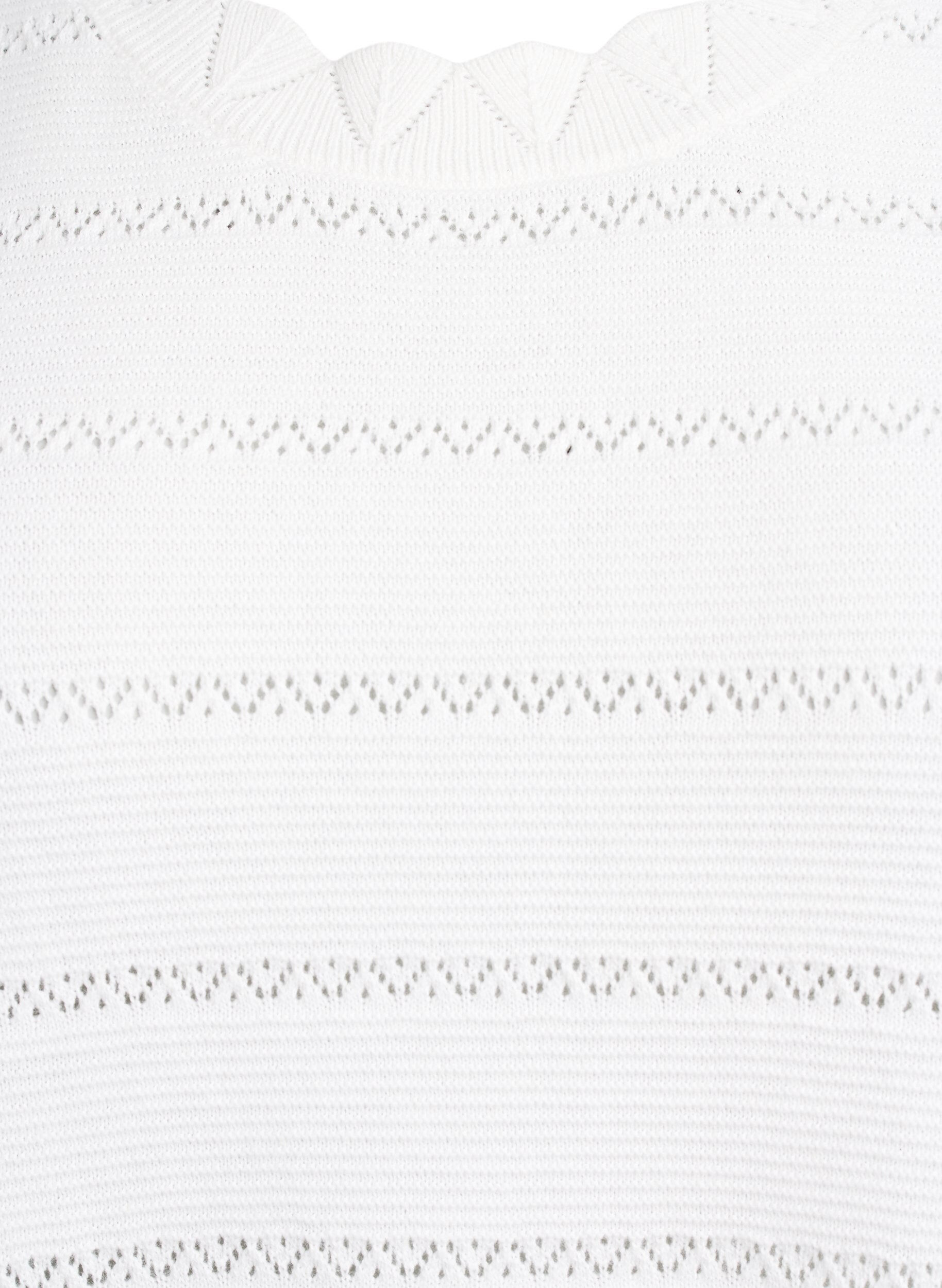 Zizzi Chemisier en maille avec un motif ajour&eacute; ray&eacute; et des manches courtes, Vanille, Packshot image number 2