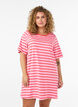 T-shirt long oversize ray&eacute; en coton bio, Rose, Model image number 0