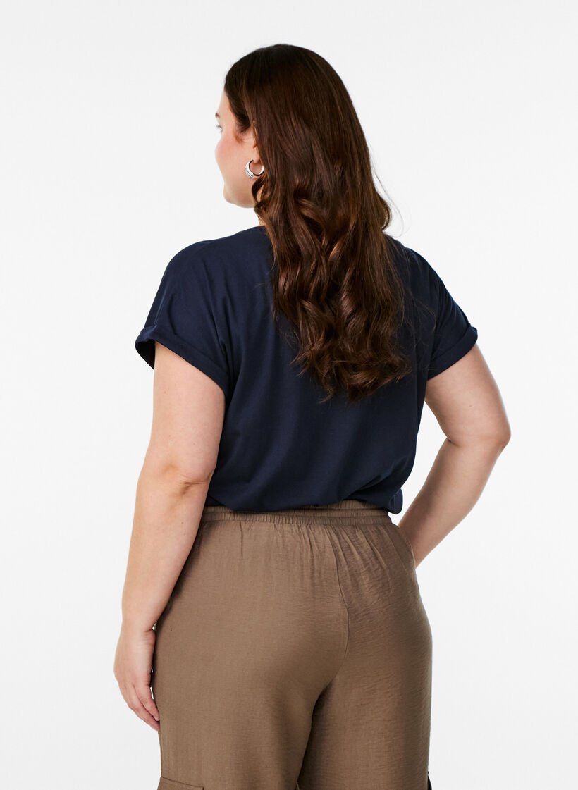 T-shirt à manches courtes en coton mélangé, Bleu, Model image number 2