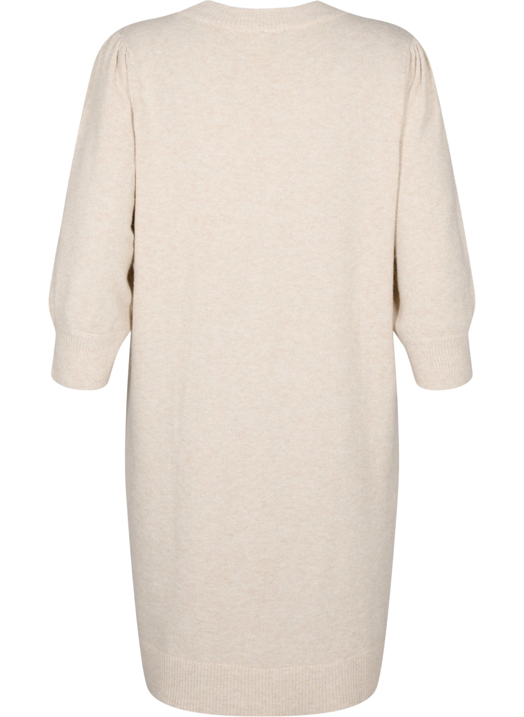 Zizzi Robe en tricot avec manches 3/4 bouffantes, Pumice S./White Mel., Packshot image number 1