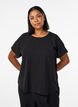 Blouse &agrave; manches courtes et encolure ronde, Noir, Model image number 0