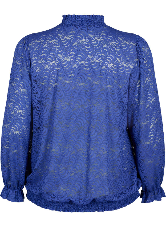 Blouse à manches longues en dentelle avec smocks, Deep Ultramarine, Packshot image number 1