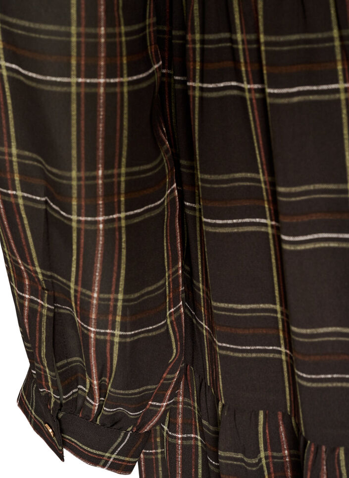 Robe midi &agrave; carreaux avec une jupe &agrave; volants, Marron, Packshot image number 3