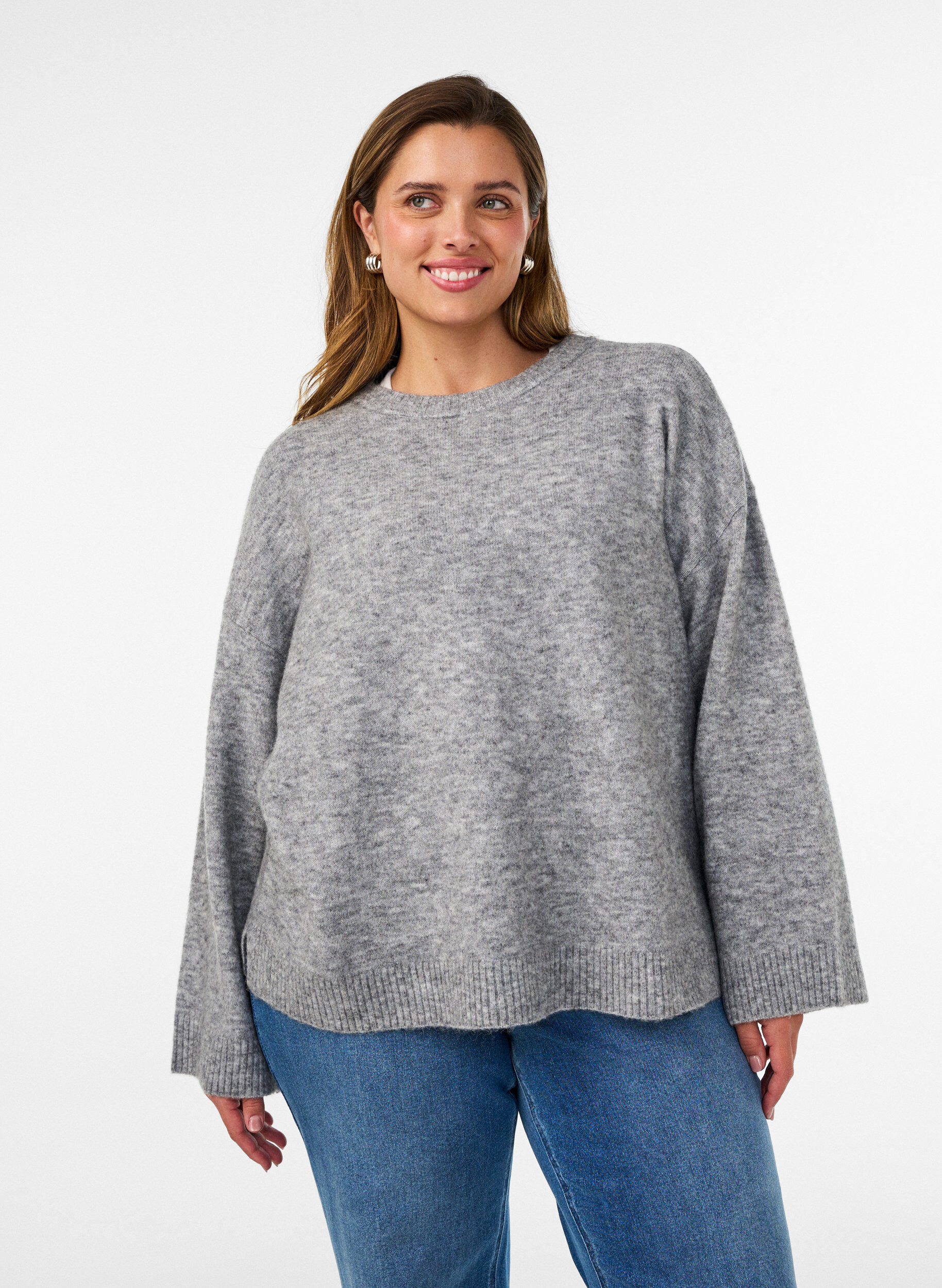 ZizziBlouse ample tricot&eacute;e en alpaga et laine, Gris, Model image number 0