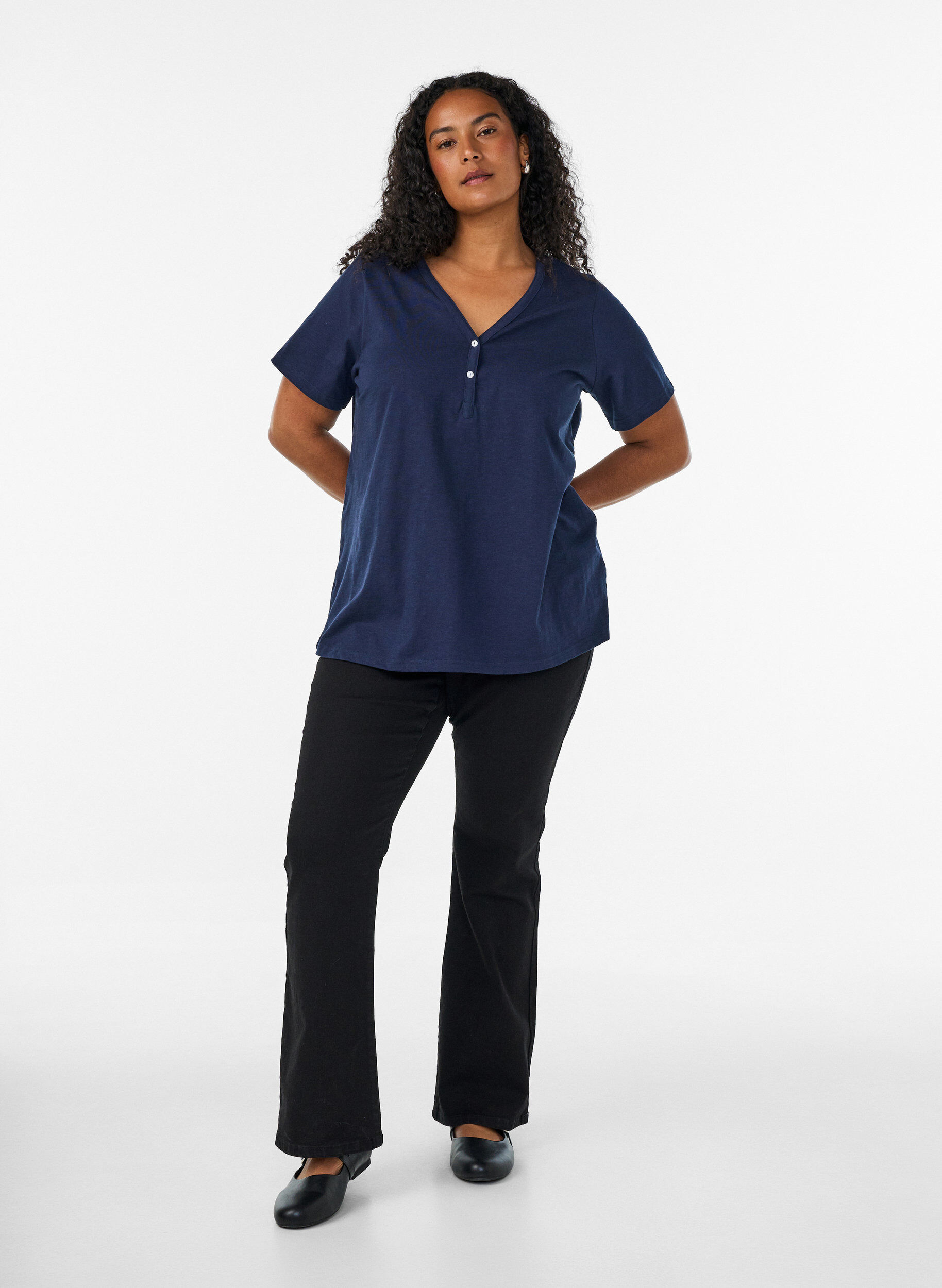 ZizziT-shirt dot&eacute; de boutons, Bleu, Model image number 1