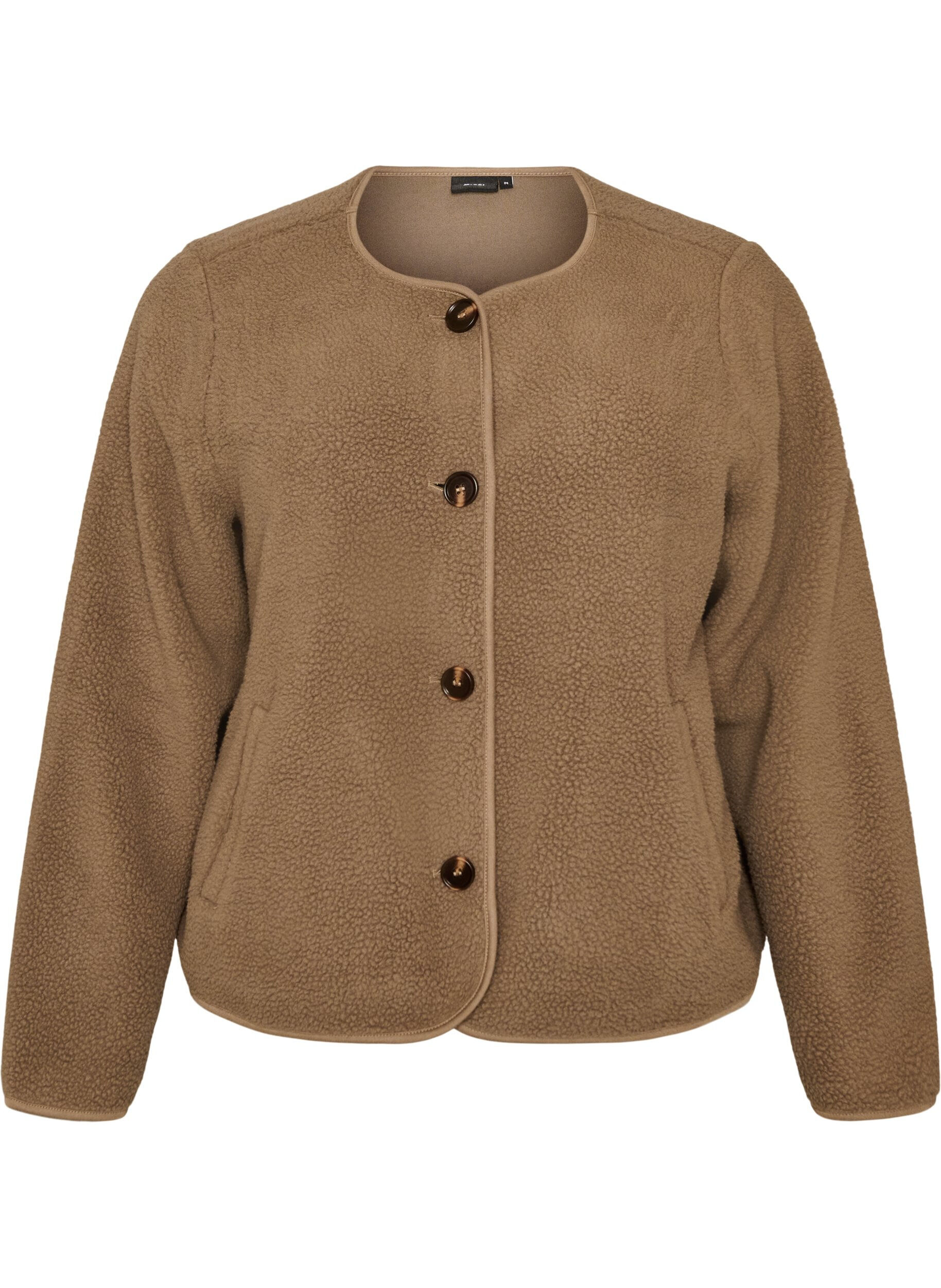 Veste teddy &agrave; col rond boutonn&eacute;e
