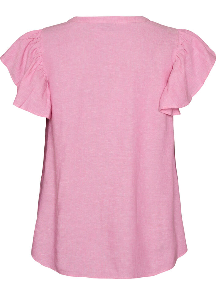 Blouse en viscose et lin avec manches &agrave; volants, Rose, Packshot image number 1