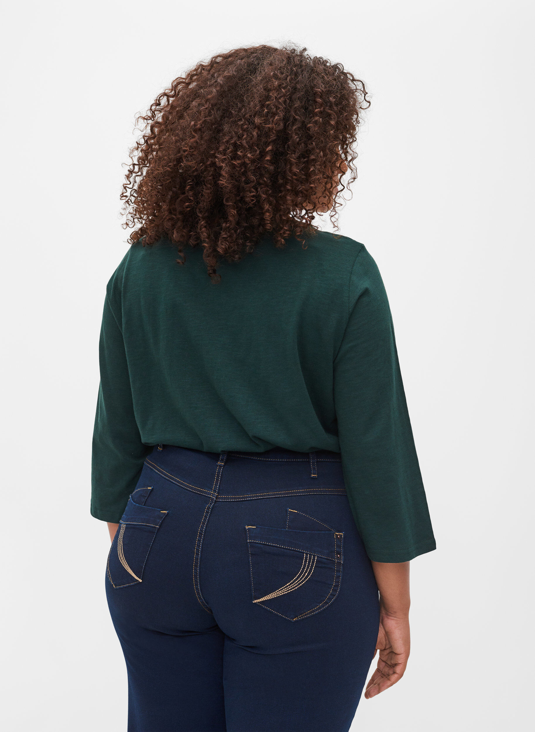 Zizzi Blouse en coton &agrave; manches 3/4, Scarab, Model image number 1