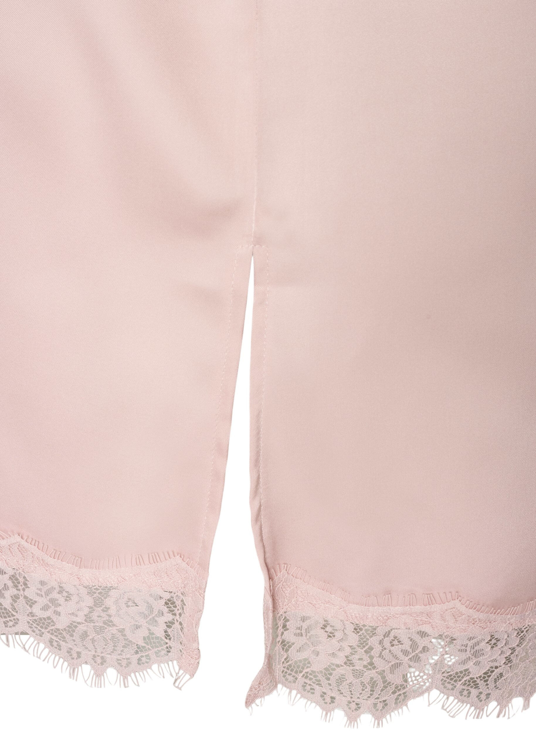 ZizziHaut long en satin bord&eacute; de dentelle, Rose poudr&eacute;e, Packshot image number 3