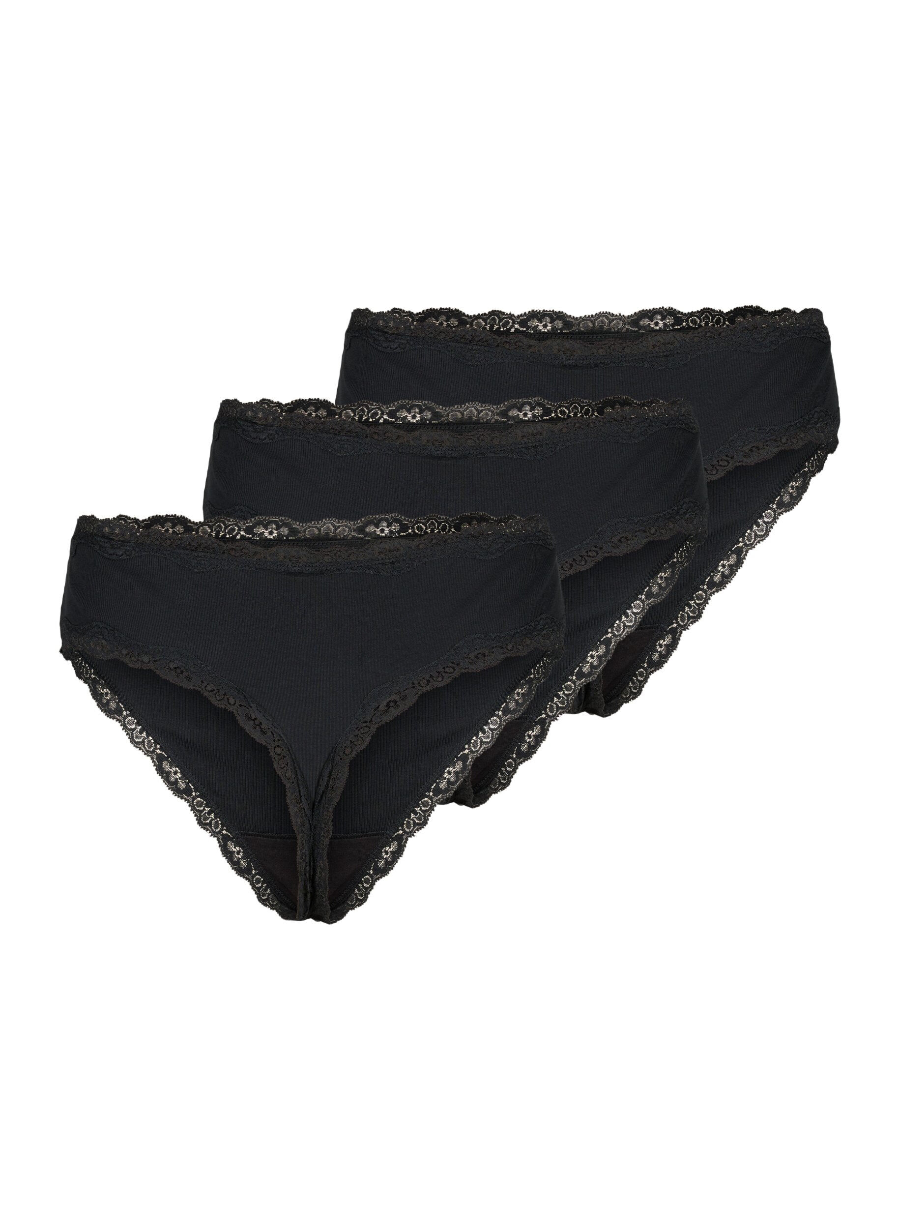 Zizzi String en coton, paquet de 3, Black, Packshot image number 1
