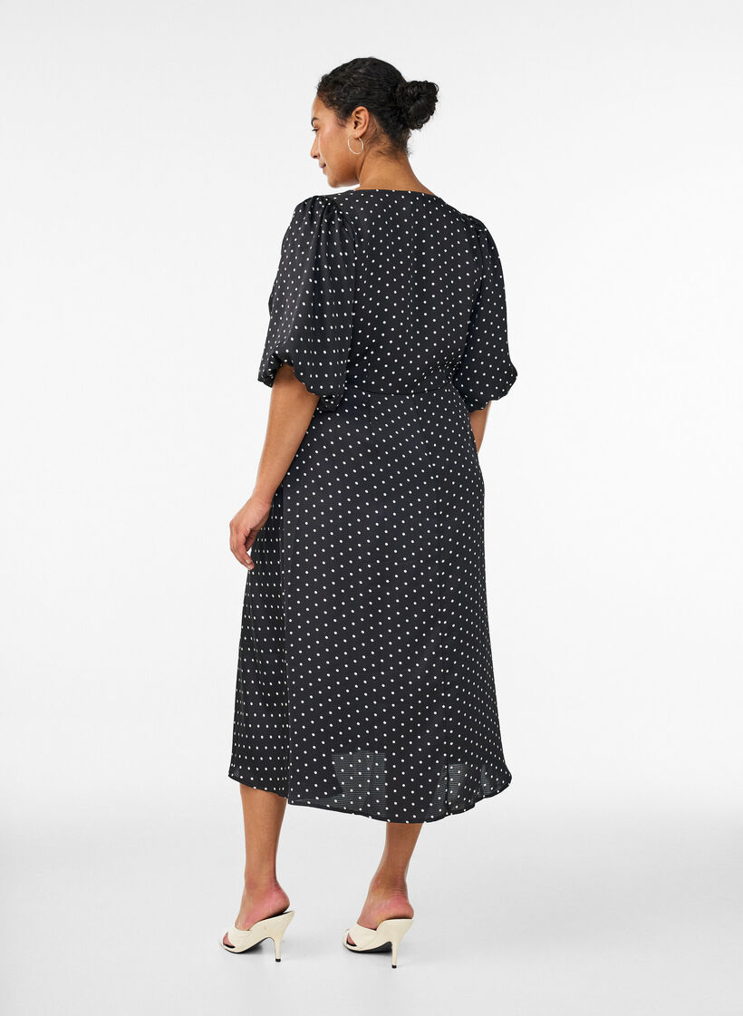 Robe midi &agrave; pois avec encolure carr&eacute;e, Noir, Model image number 1