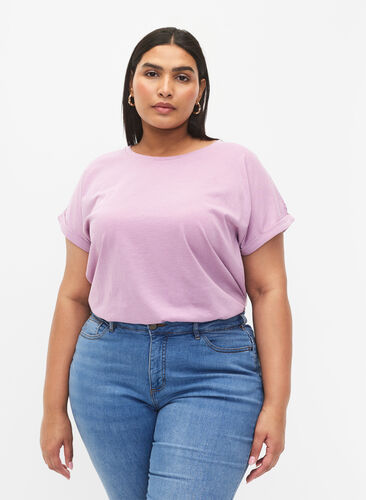 T-shirt à manches courtes en mélange de coton, Lavender Mist, Model image number 0