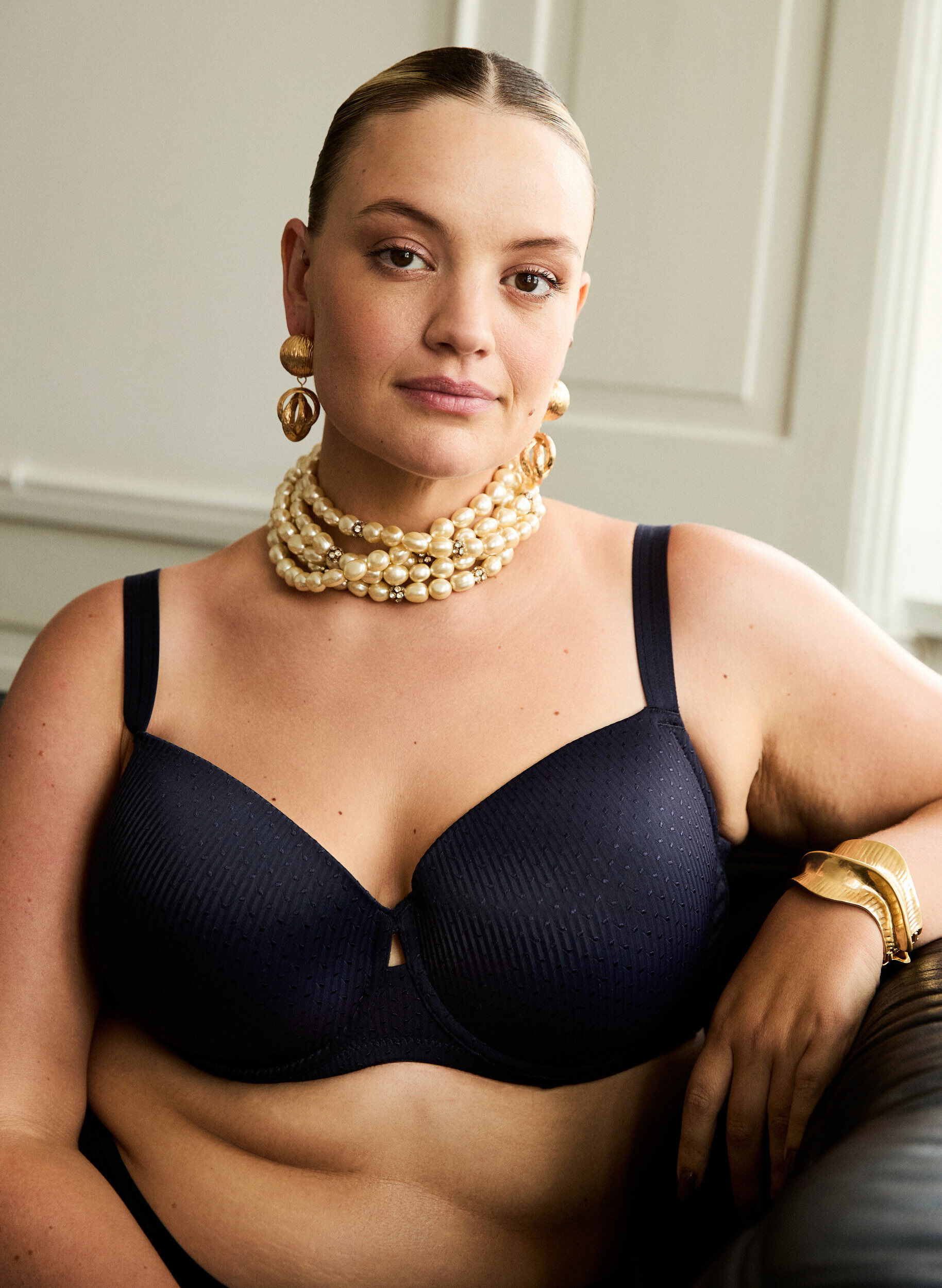 Zizzi Soutien-gorge moul&eacute; &agrave; armatures avec motif, Bleu, Image image number 0