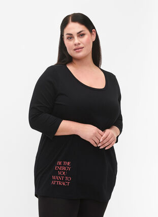 T-shirt en coton à manches 3/4, Black, Model image number 0