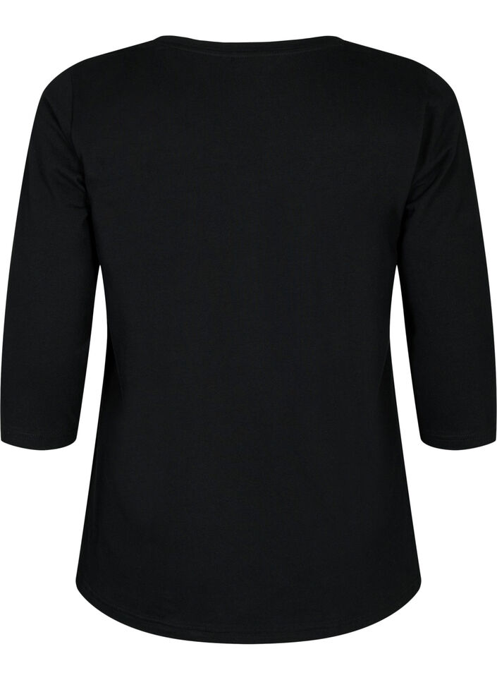 T-shirt en coton de base &agrave; manches 3/4, Noir, Packshot image number 1