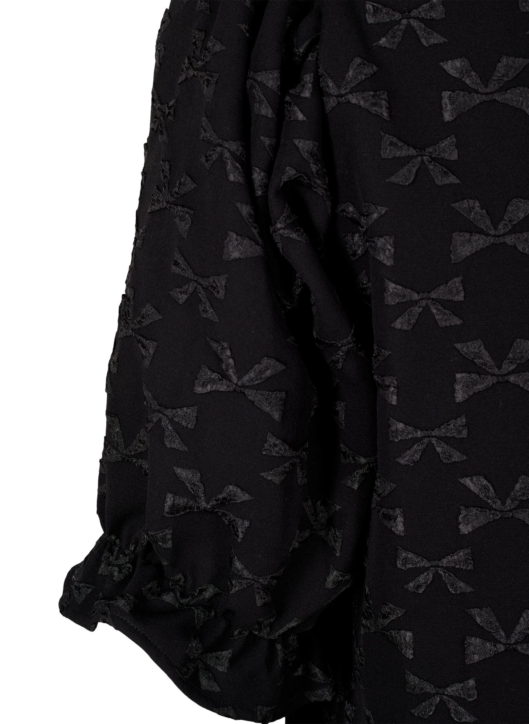 Zizzi Chemisier jacquard &agrave; manches courtes avec n&oelig;uds, Black W. Bow, Packshot image number 3