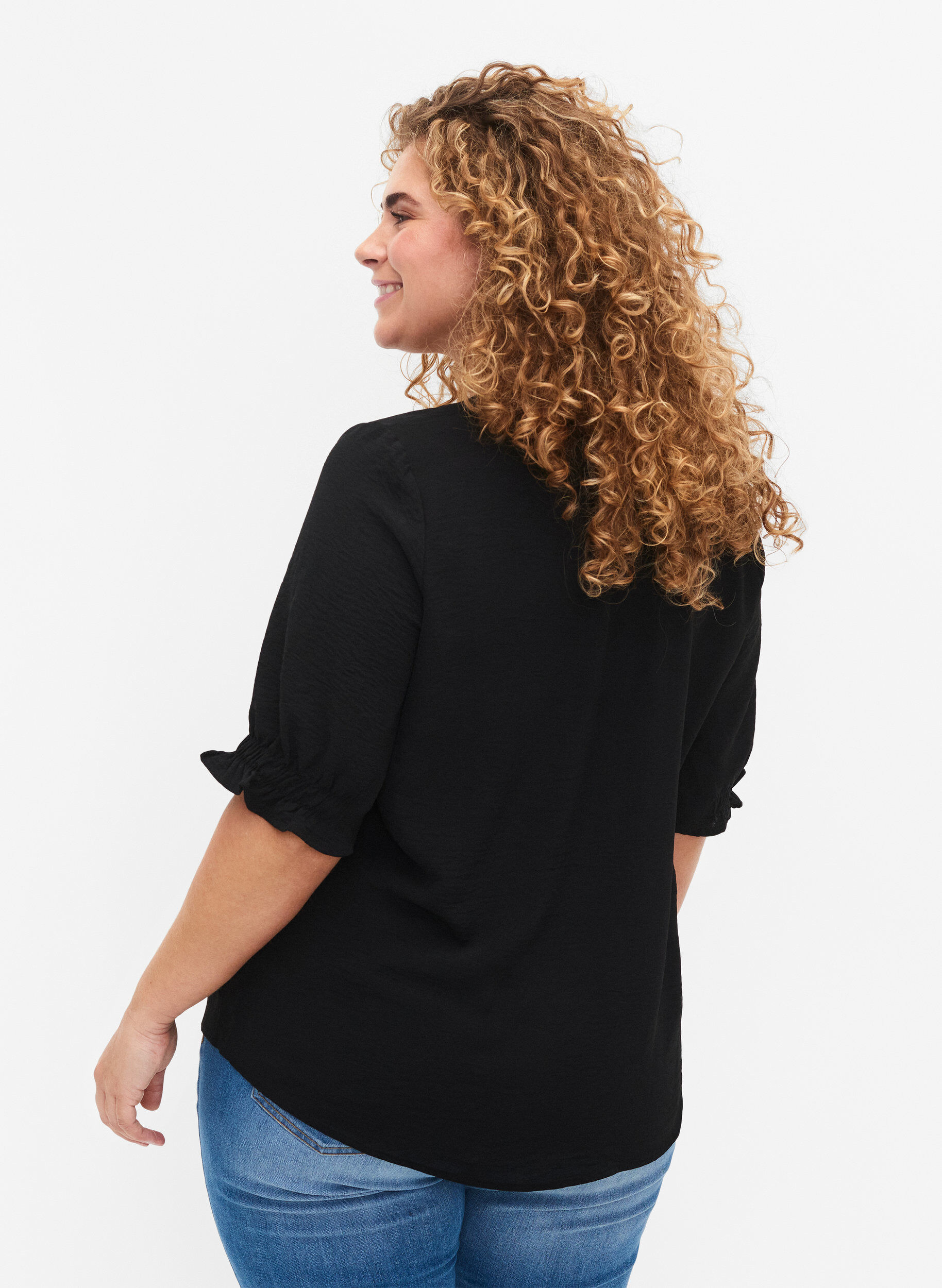 ZizziBlouse avec col en V , Black, Model image number 1