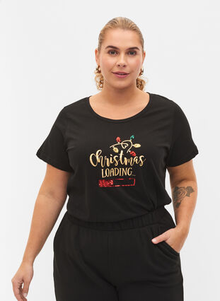 T-shirt de Noël en coton, Black Loading, Model image number 0
