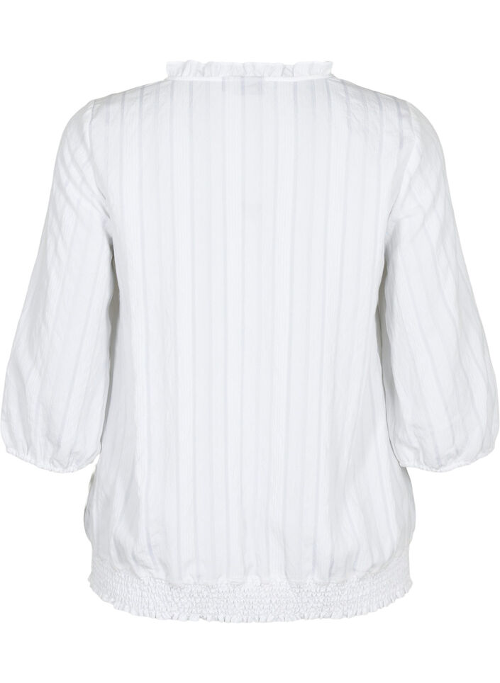 Chemisier à manches 3/4 en viscose avec smock, Bright White, Packshot image number 1