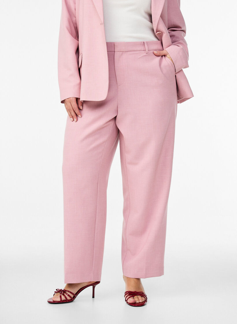 Pantalon de tailleur taille haute et coupe droite, Rose, Model