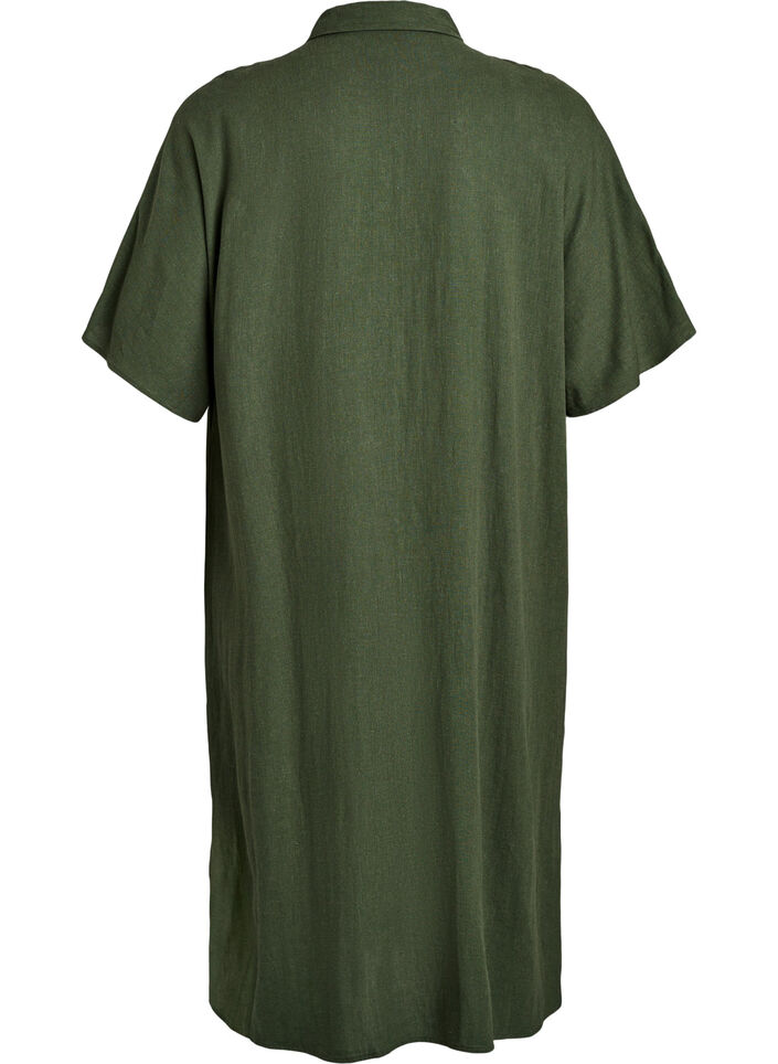 Robe chemise en lin et viscose &agrave; manches courtes, Vert, Packshot image number 1