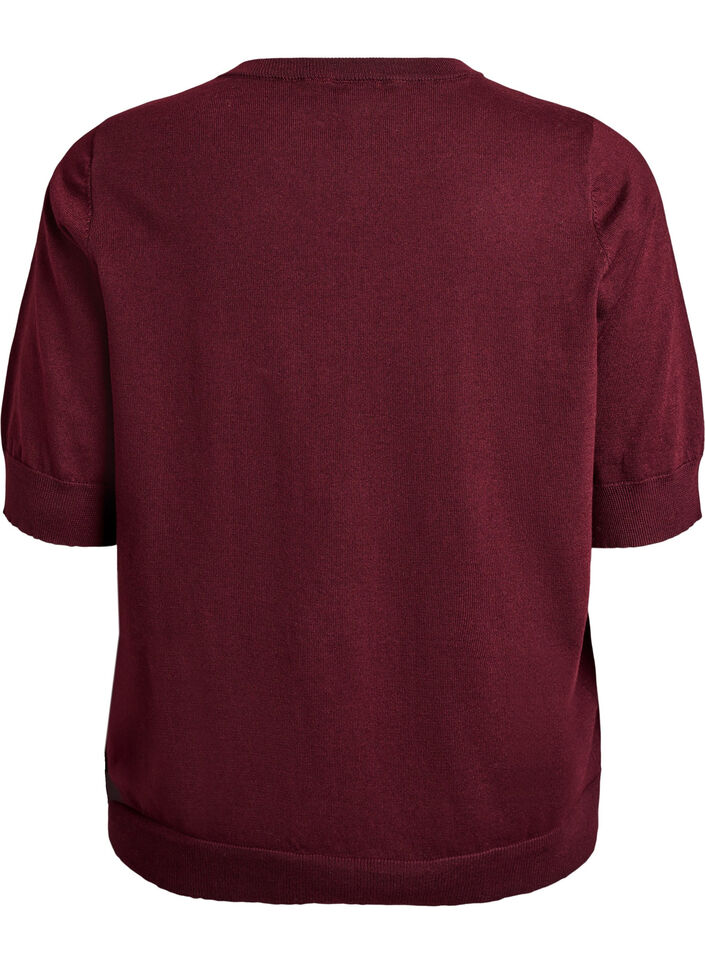 FLASH - Blouse en fine maille à manches courtes, Bordeaux, Packshot image number 1