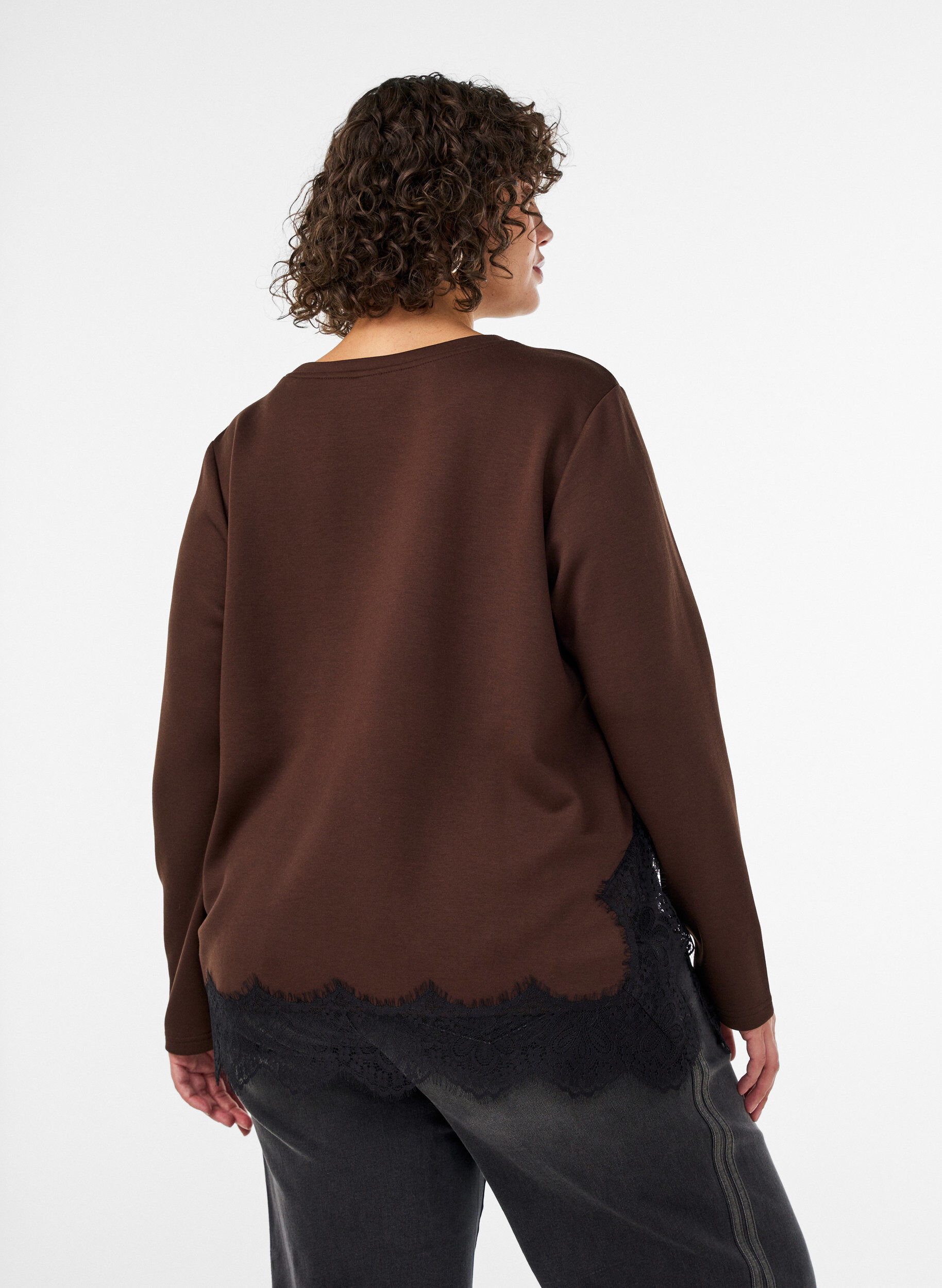 ZizziBlouse en jersey avec dentelle, Marron, Model image number 2