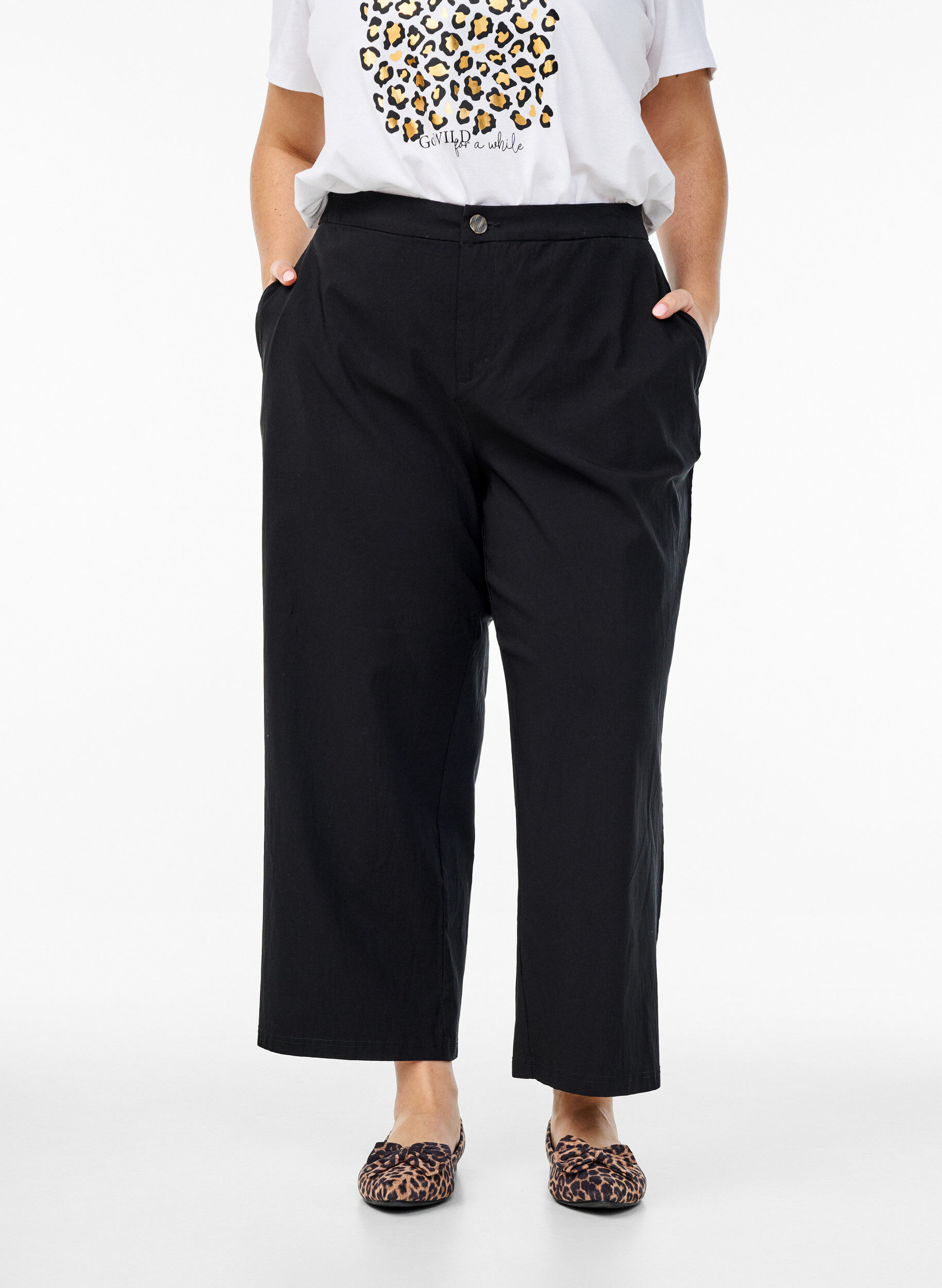 Zizzi Pantalon culotte en tissu m&eacute;lang&eacute;, Noir, Model image number 2