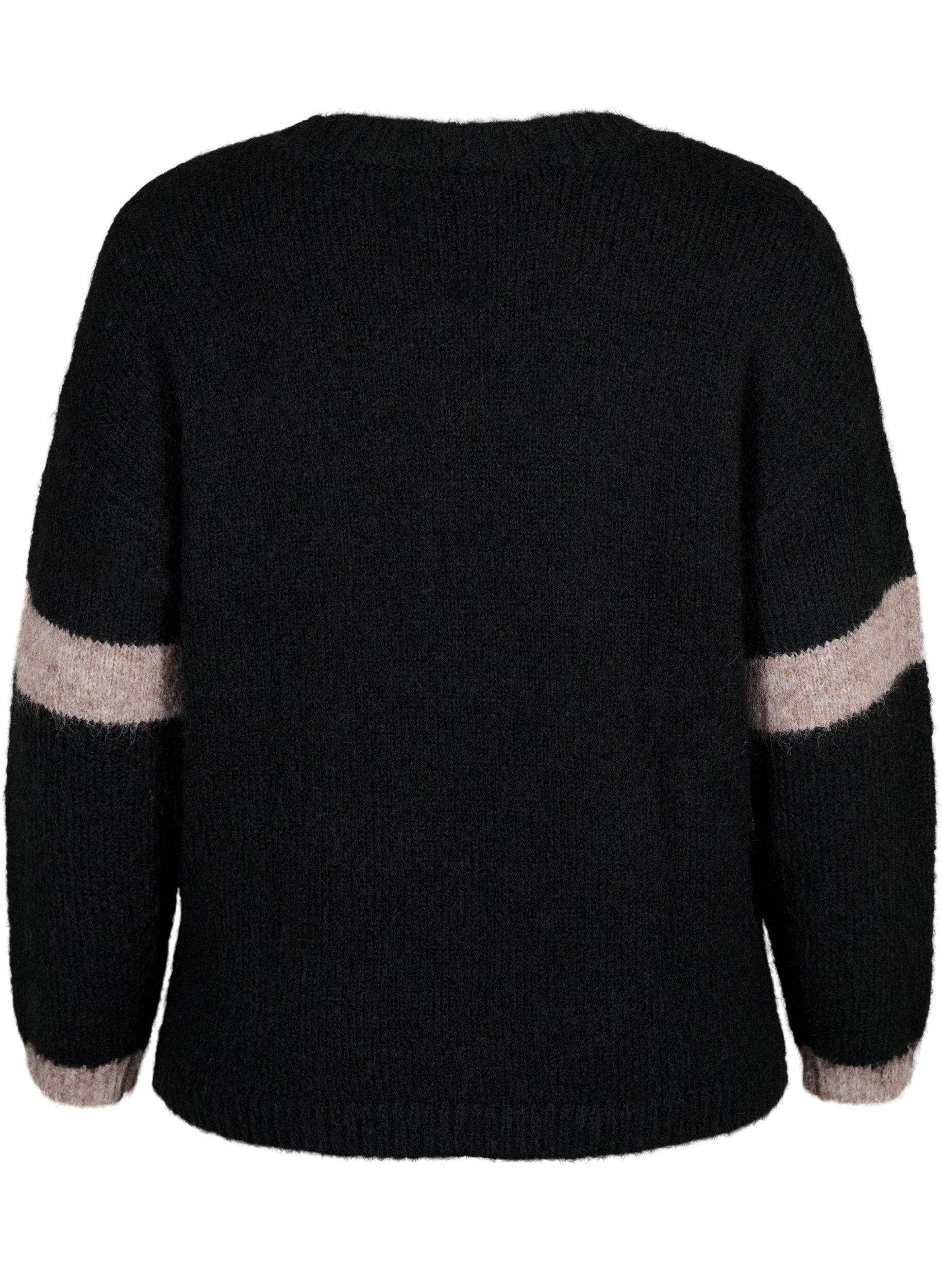 Zizzi Pull en tricot avec des d&eacute;tails ray&eacute;s, Black Comb, Packshot image number 1