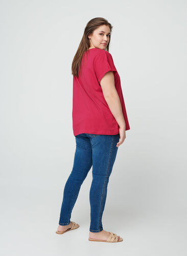 T-shirt en coton à manches courtes avec imprimé, Cerise w. Trouble , Model image number 1
