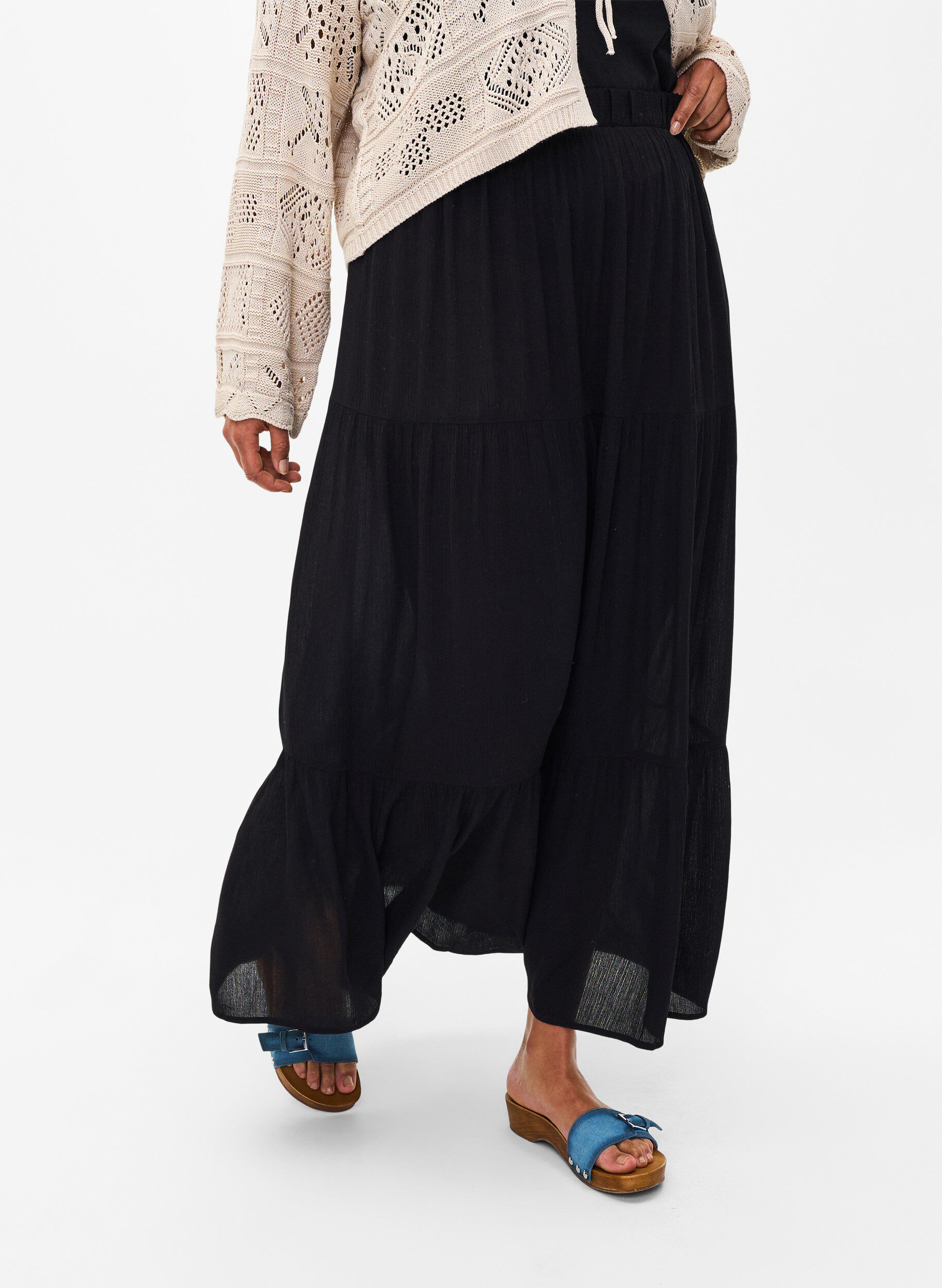 ZizziJupe longue &agrave; taille &eacute;lastiqu&eacute;e, Noir, Model image number 2