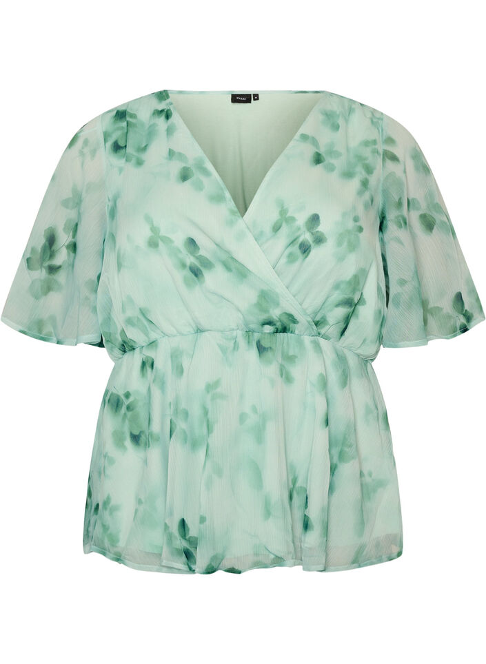 Chemise en mousseline &agrave; imprim&eacute; floral et manches courtes, Vert clair, Packshot image number 0