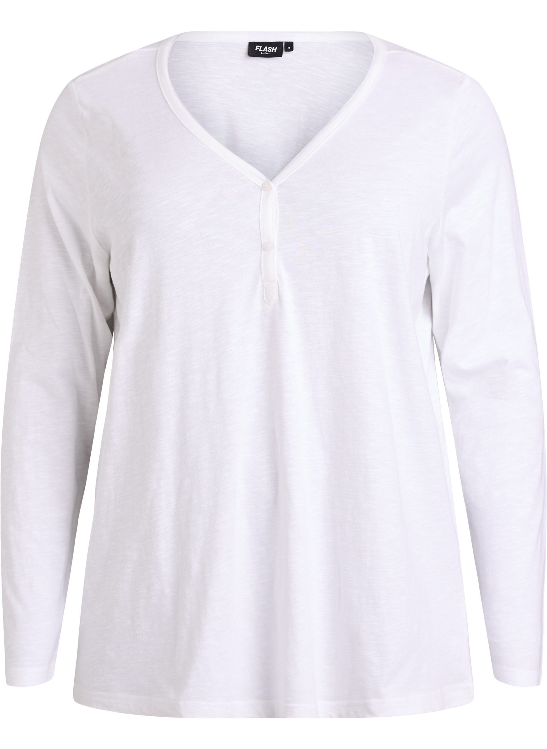 ZizziT-shirt &agrave; manches longues avec col V et boutons, Blanc, Packshot image number 0