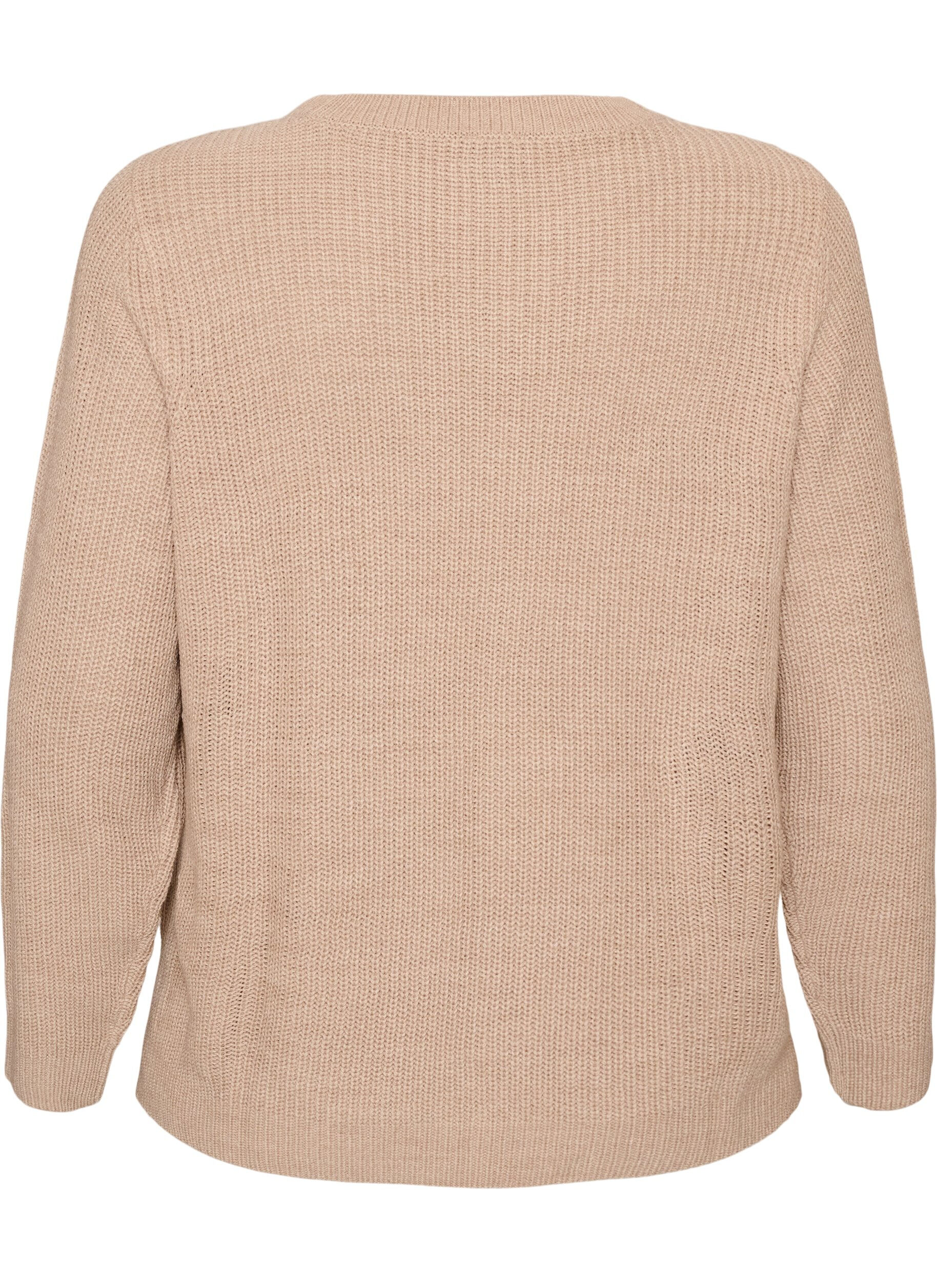ZizziBlouse en maille c&ocirc;tel&eacute;e avec d&eacute;tails de boutons, Beige, Packshot image number 1