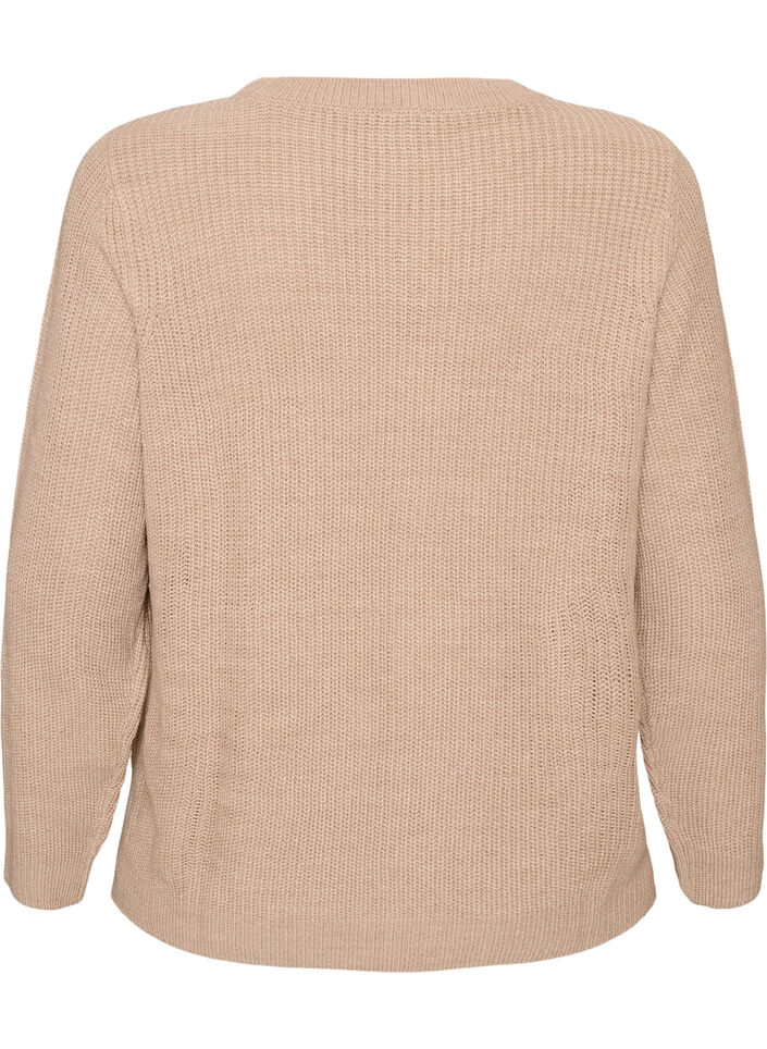 Blouse en maille c&ocirc;tel&eacute;e avec d&eacute;tails de boutons, Beige, Packshot image number 1