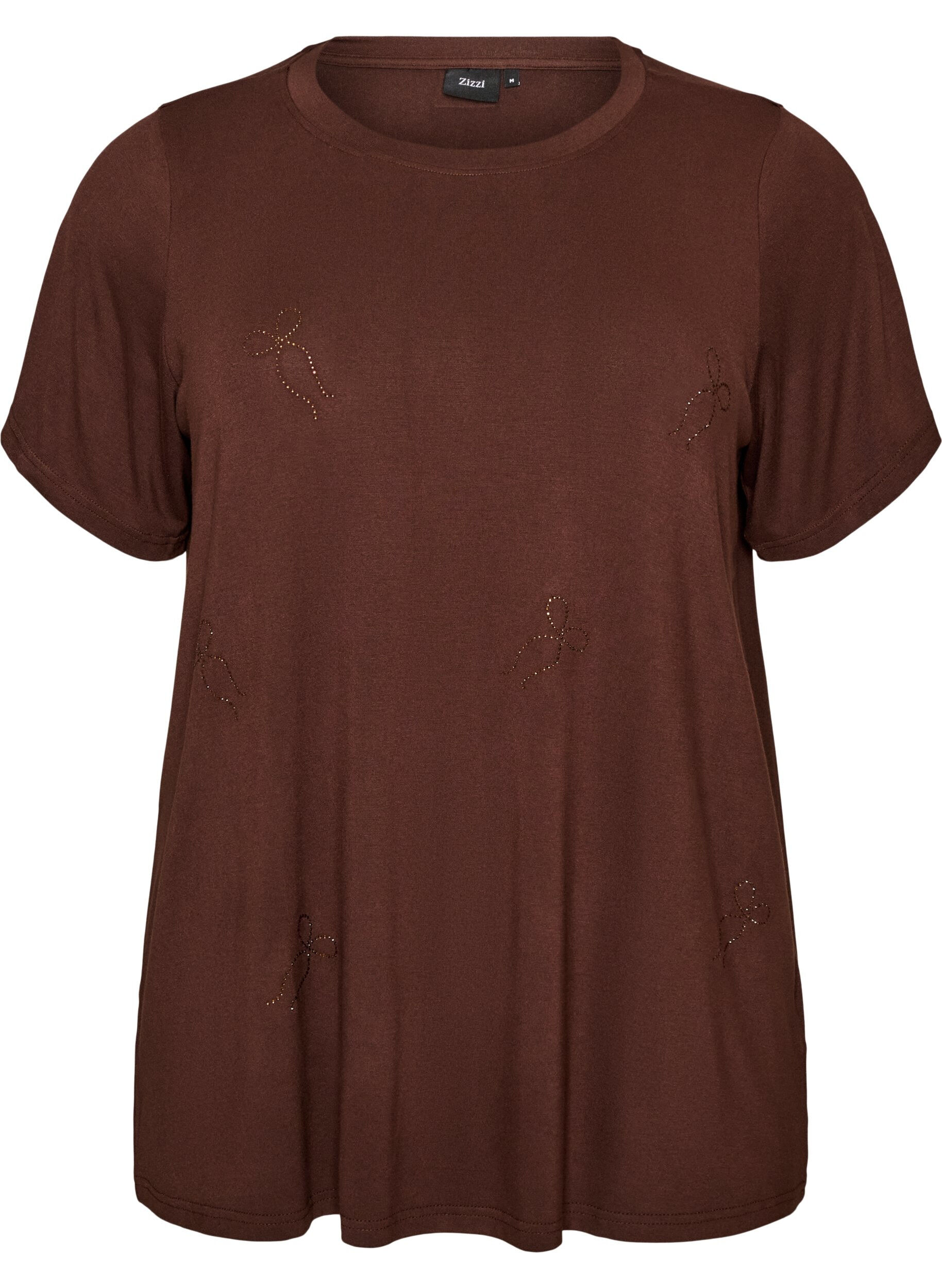 ZizziT-shirt en viscose avec strass, Marron, Packshot image number 0