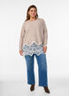 Pull en maille &agrave; manches raglan et large bordure en dentelle, Beige, Model image number 1