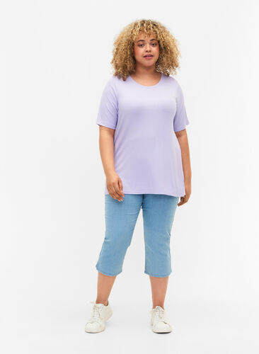 T-shirt en viscose avec structure côtelée, Lavender, Model image number 1